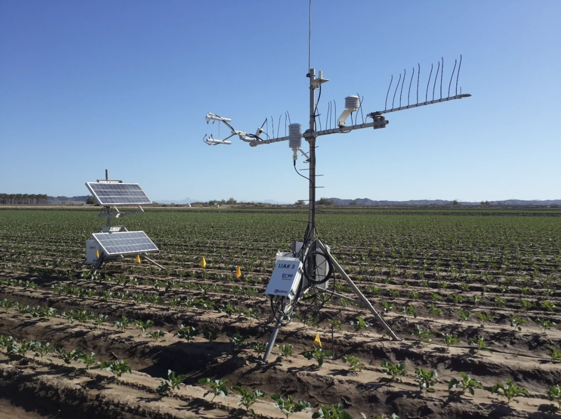 Figure 1. Eddy covariance system in a cauliflower production field in the lower Colorado River region.